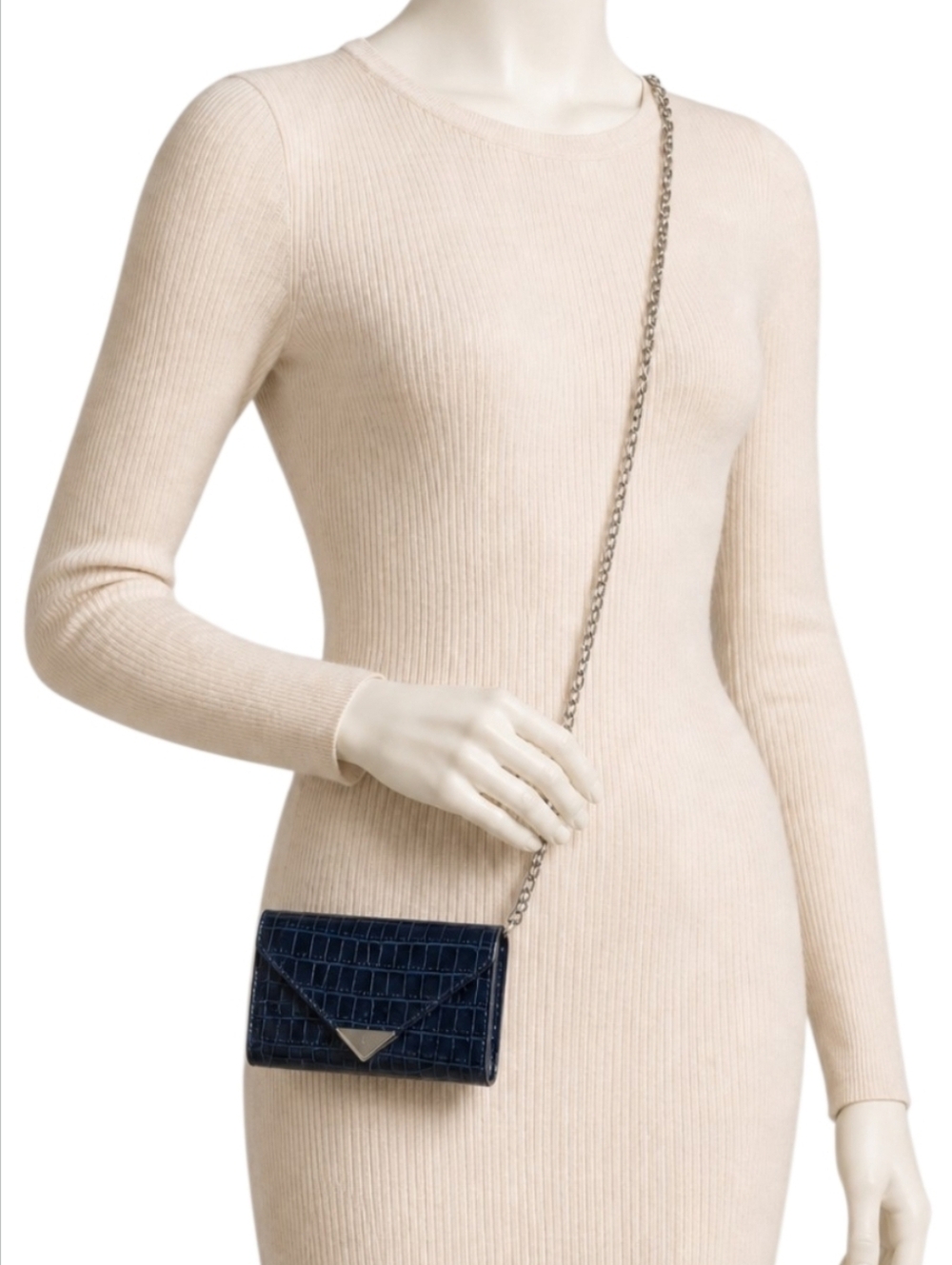 ALEXANDER WANG | Blue Croc Embossed Leather Crossbody Mini Bag / Chain Wallet - Picture 9 of 9